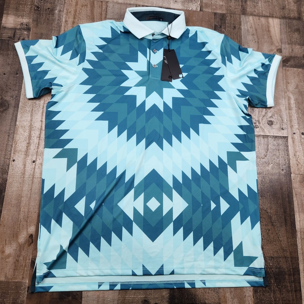 Greyson Geopattern Print Golf Polo Shirt Mens size XL Burst Performance Stretch